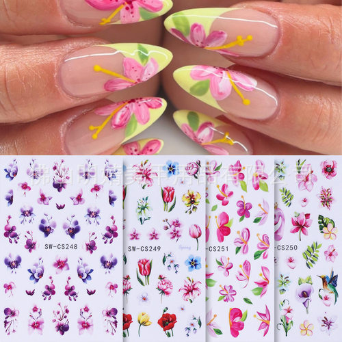 Nail Stickers Spring And Summer 3d Retro Flowers Purple Tuli