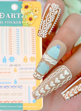 Autumn And Winter Nail Art Embossed Sticker Sweater Pattern