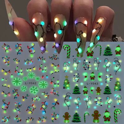 2pcs 3D Luminous Christmas Nail Foil Stickers Sparkling Colo