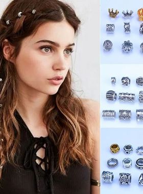 5Pc Silver Metal Hair Braid Dread Dreadlock Beard Beads Ring