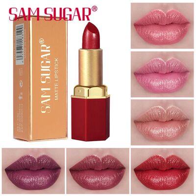 6 Colors Gold Bar Tube Lipstick Matte Texture Pearlescent Gl
