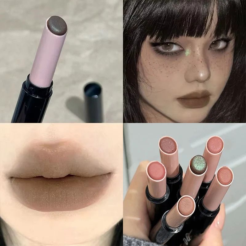 1Pc Matte Red Brown Lipstick Waterproof Matte Shimmer Lipsti - 实物图