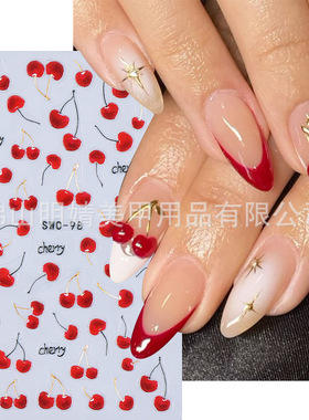 Embossed Cherry Nail Sticker Jelly Cherry Golden Cherry Glue
