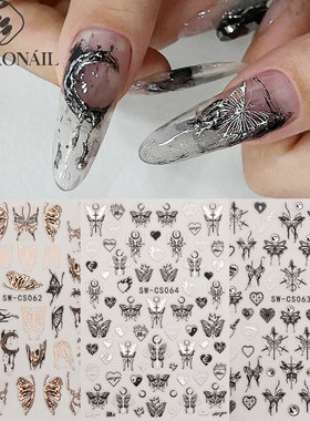 Butterfly Nail Sticker Dark Melted Silver Liquid Butterfly C