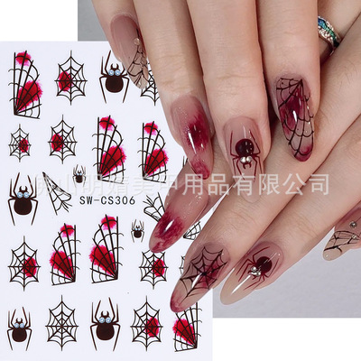 Halloween nail stickers blood droplets spider webs autumn mu