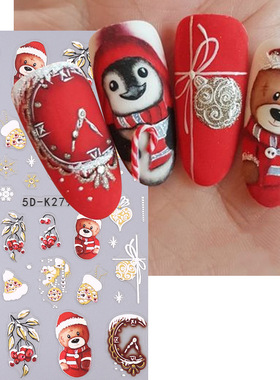 Christmas Embossed Nail Sticker Christmas Bear Penguin Winte