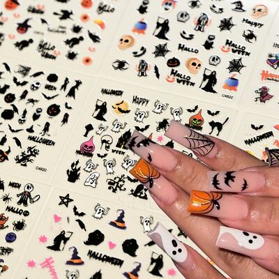 24pcs 3D Halloween Ghost Bat Nail Stickers Pumpkin Spider Na