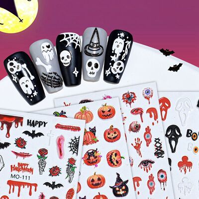 5D Halloween Nail Stickers Cute Cartoon Pumpkin Spider Web S