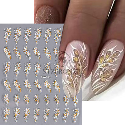 Nail Stickers Summer Plants Wheat Spike Leaves 3d Adhesive N