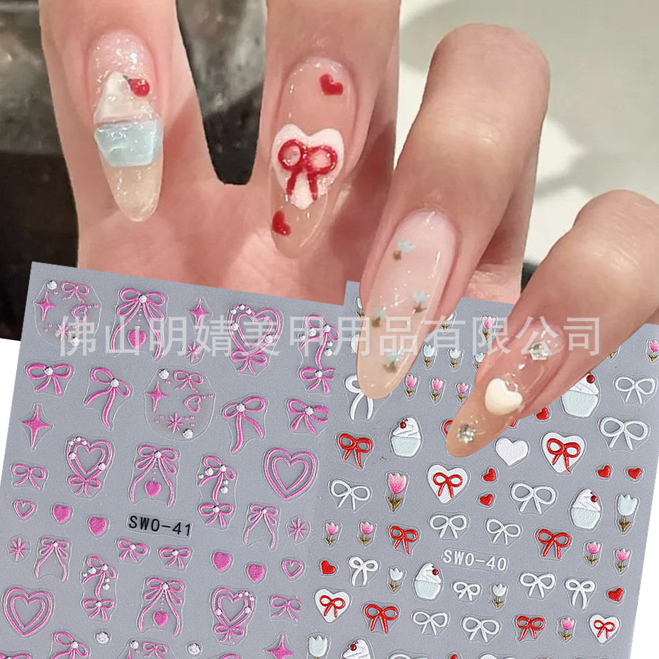 Bowknot Nail Stickers Summer Sea Salt Ice Cream Adhesive Sti