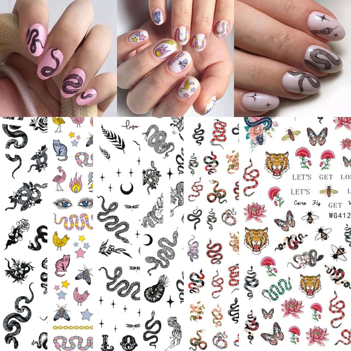 1pcs 3D Fashion Punk Snake Nail Art Stickers Halloween Color