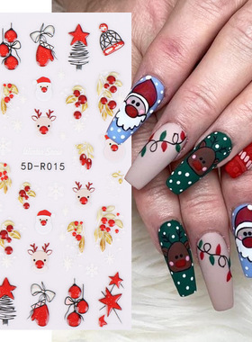 Embossed Christmas Nail Sticker Santa Claus Golden Snowflake