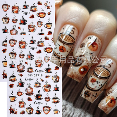 Vintage Nail Stickers Cappuccino Maillard Deciduous Autumn A