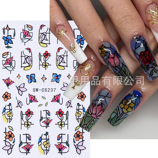 Nail Stickers Summer Flowers Butterfly Colored Glass Flower