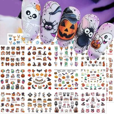 24 Design Halloween Nail Stickers Water Transfer Decals Cart