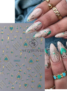 Nail Sticker Retro 3d Hot Stamping Silver Sun Hanging Orname