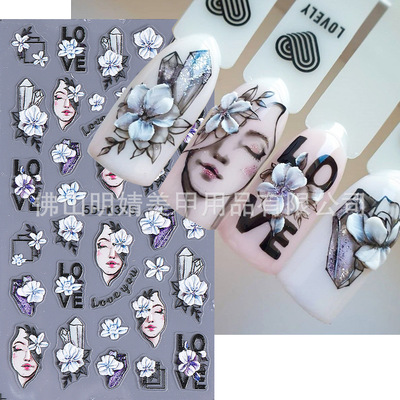 Embossed Flower Series Nail Stickers Orchid Plumeria Rose Da