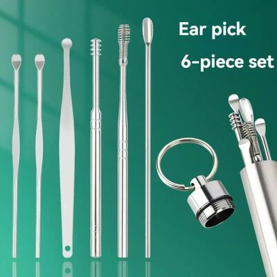 6pcs Stainless Steel Ear Wax Removal Tool Set Spiral Rotatin