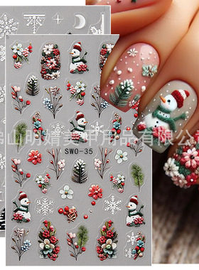 Christmas Nail Sticker Winter Snowflake Christmas Tree Flowe