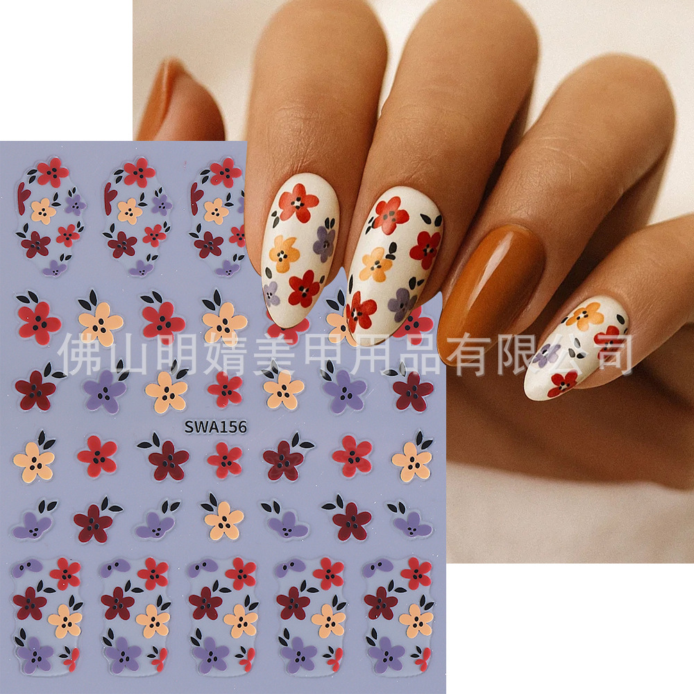 Flower Nail Sticker Brown Small Floral Love Bow Valentine Na