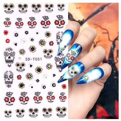 5d Halloween Nail Sticker Cute Skull Rose Stereo Anaglyph Na