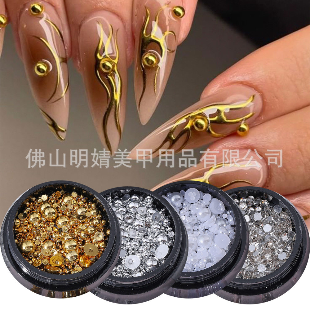 Nail Art Jewelry Metal Semicircle Gold Beads Silver Beads Wh