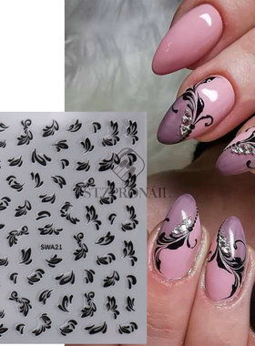 Nail Stickers 3d Adhesive Black And White Barnacle Lace Flow
