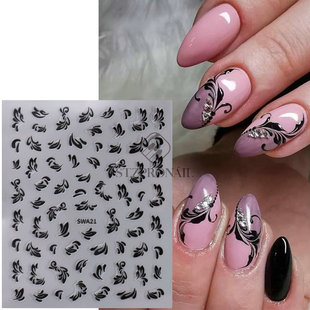 Nail Stickers 3d Adhesive Black And White Barnacle Lace Flow