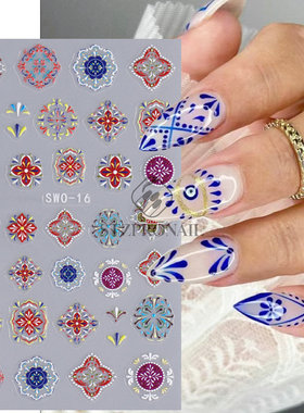 Nail Stickers Summer Bohemian Totem Micro-relief Stereoscopi