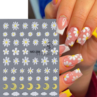 Nail Sticker Embossed White Daisy Color Broken Petal Nail St