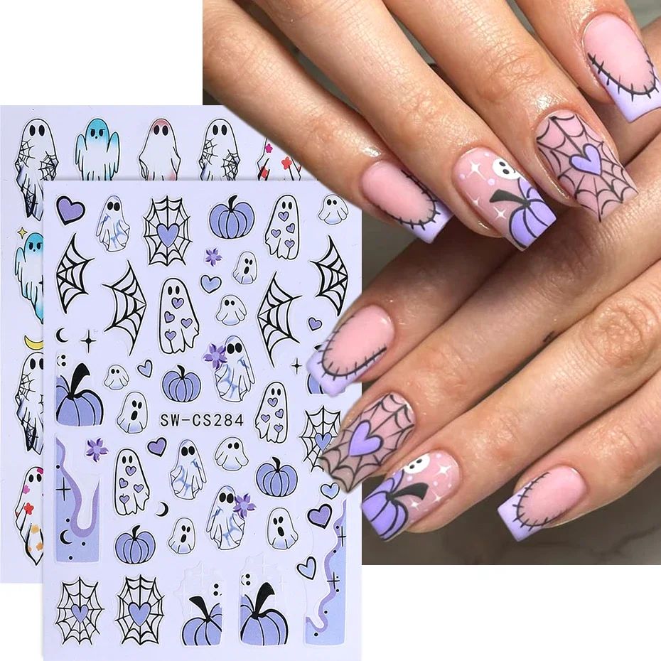 2pcs Halloween Nail Art Stickers Pumpkin Ghost Skull Heart S