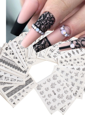Black Lace Flower Nail Art Water Sticker Hollow Lace Water T