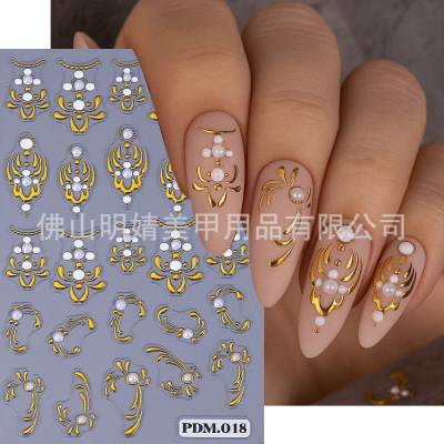Bohemian Embossed Nail Sticker With Pearl High-grade Embosse