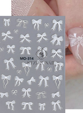 Nail Sticker Simple Wind Pink White Bow Ribbon 5d Embossed S