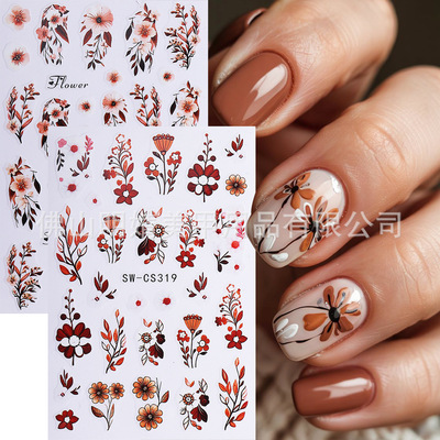 Autumn Series Nail Stickers Maillard Autumn Deciduous Flower