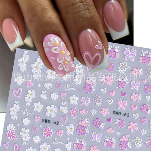Embossed Flower Sticker Spring And Summer Japanese Cherry Bl
