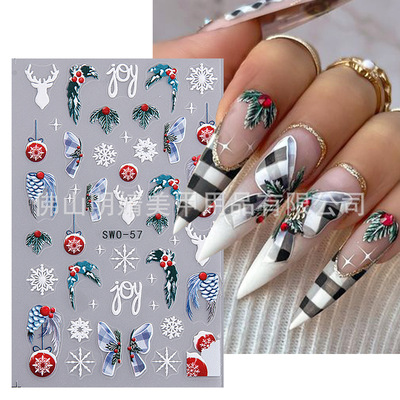 Christmas Nail Stickers Micro Carving Christmas Bow Light Ba