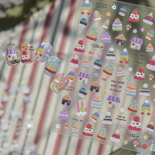 Relief Nail Stickers Cute Winter Woolen Hats Gloves Nail Acc