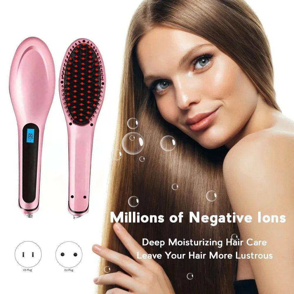 Electric Hot Comb LCD Display Hair Straightener Negative Ion