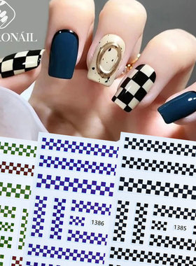 Checkerboard Nail Stickers Black And White Klein Blue Checke