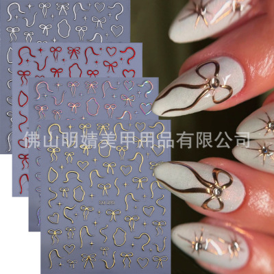 Bow Nail Stickers Simple Black And White Red Bow Ballet Wind