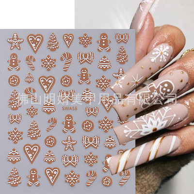 Cartoon Christmas Nail Stickers Gingerbread Man Christmas Co