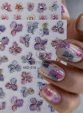 Mo Nail Sticker Japanese Bronzing Purple Gold Petals 5d Reli