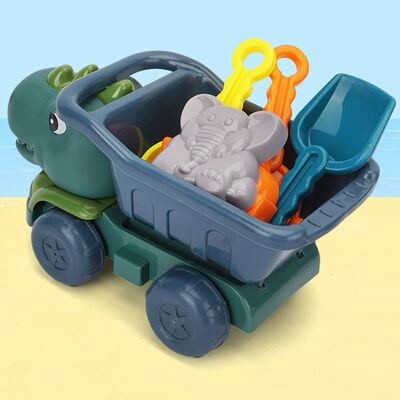 6Pcs Dinosaur Summer Beach Toys with Dump Truck Sand Molds S
