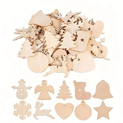 10pcs Christmas Tree Decorations Wooden Hanging Blank Wooden
