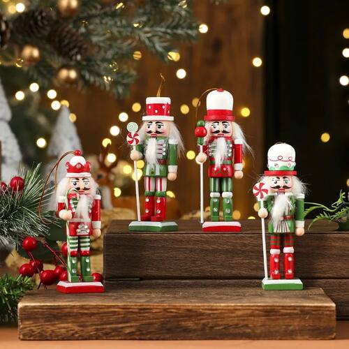 5PC Christmas Tree Decoration Wooden Puppet Nutcracker Hangi