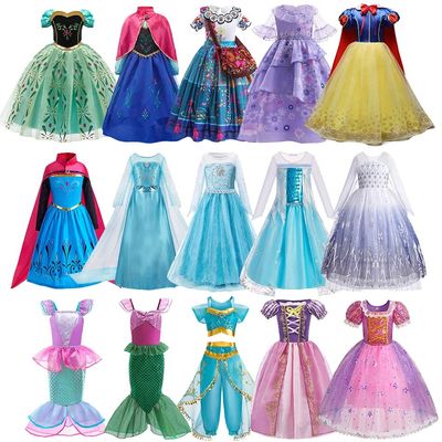 Girls Elsa Anna Dress Children Princess Carnival Dress Kids