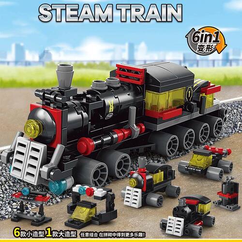 DIY 6in1 Train Track Robot Helicopter Vehicle Building Block
