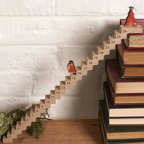 Christmas Advent Calendar Wood Stairs Santa Claus Climbing S