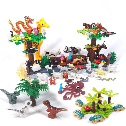 MOC 1PCS Printed Zoo Animals Dinosaur Park Fish Sheep Buildi
